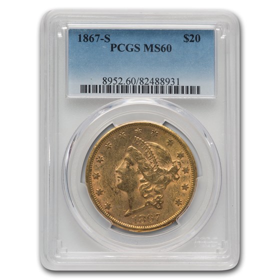 1867-S $20 Liberty Gold Double Eagle MS-60 PCGS 1867-S $20 Liberty Gold Double Eagle MS-60 PCGS