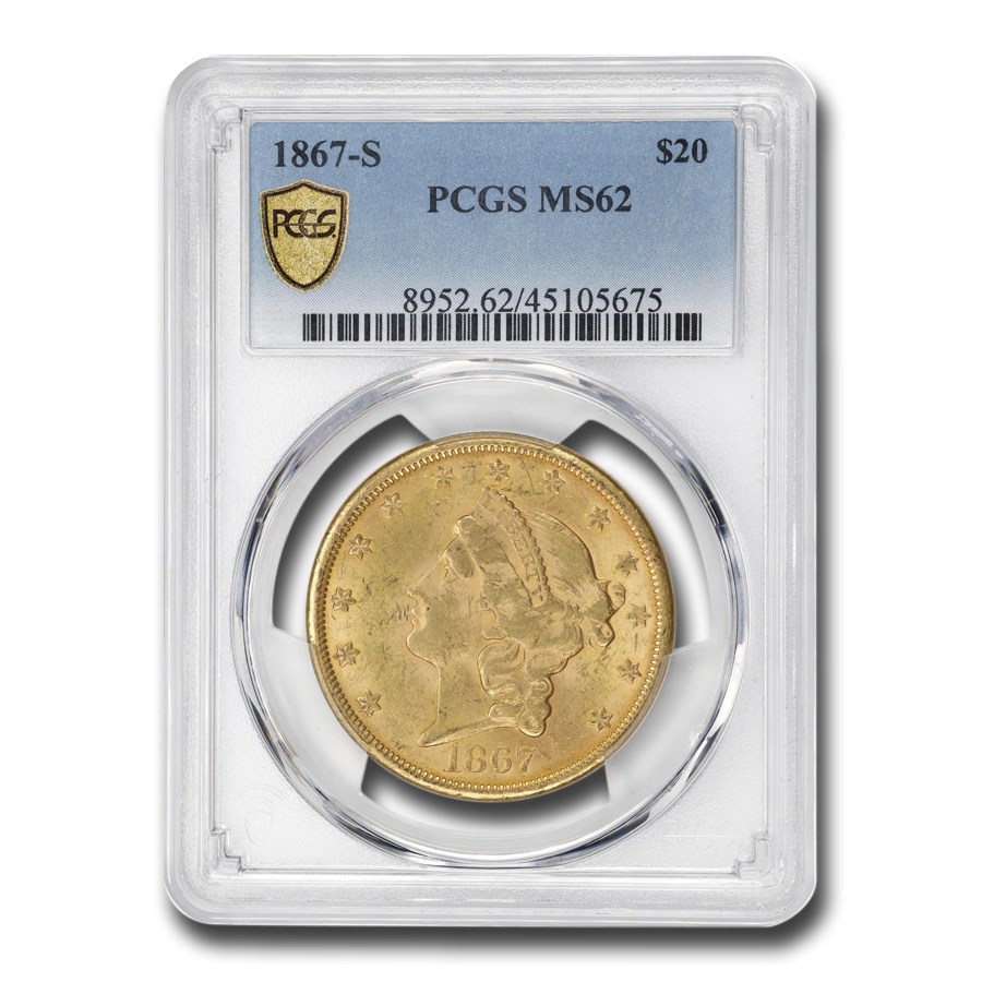 1867-S $20 Liberty Gold Double Eagle MS-62 PCGS