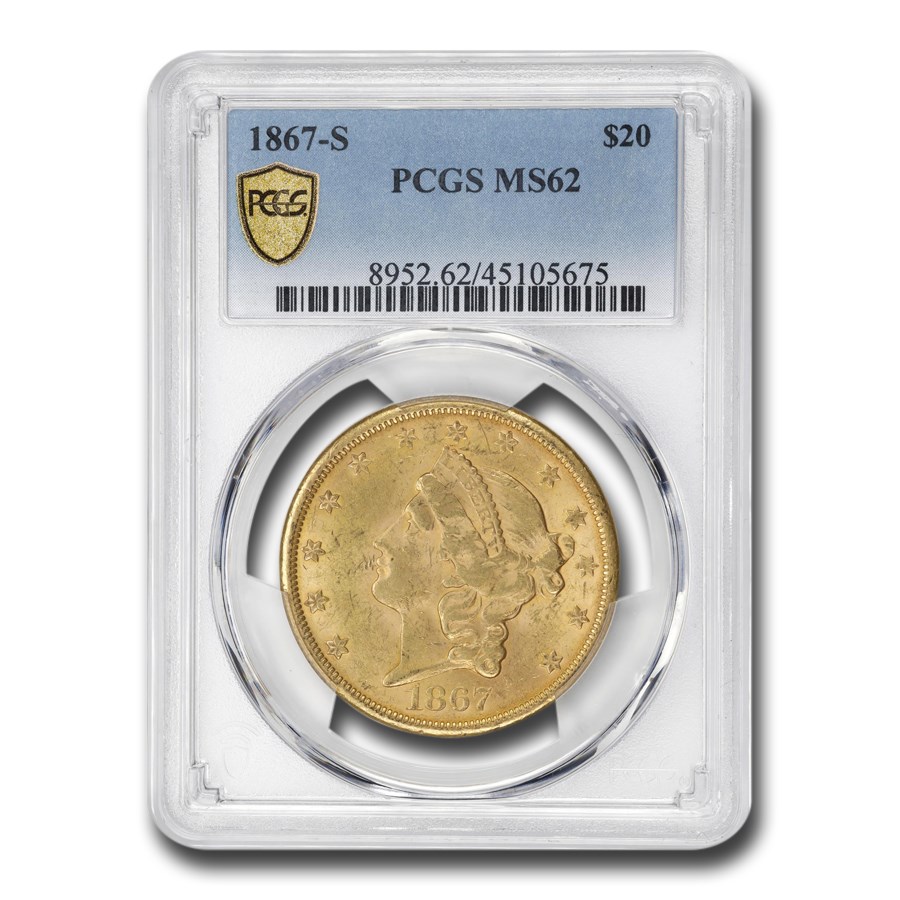 1867-S $20 Liberty Gold Double Eagle MS-62 PCGS