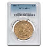 1867-S $20 Liberty Gold Double Eagle XF-45 PCGS