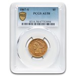 1867-S $5 Liberty Gold Half Eagle AU-58 PCGS