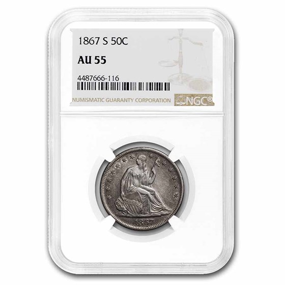 1867-S Liberty Seated Half Dollar AU-55 NGC 1867-S Liberty Seated Half Dollar AU-55 NGC