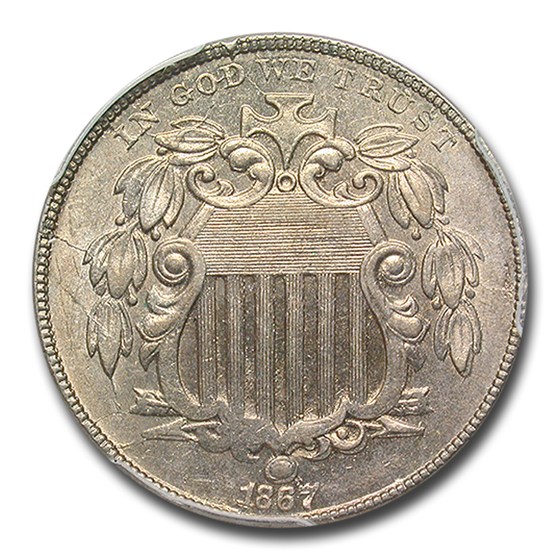 1867 Shield Nickel MS-62 PCGS (Rays)
