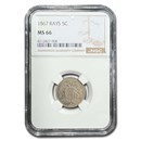 1867 Shield Nickel MS-66 NGC (Rays)