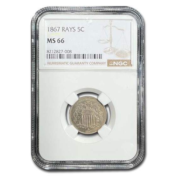 1867 Shield Nickel MS-66 NGC (Rays)