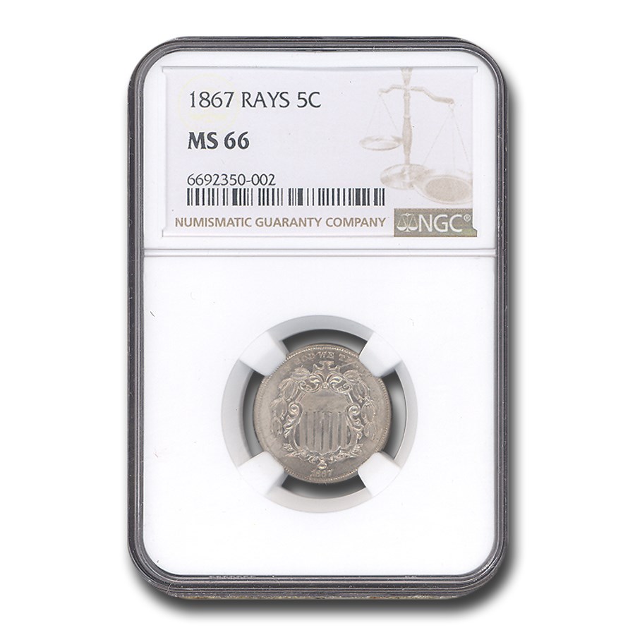 1867 Shield Nickel MS-66 NGC (Rays)