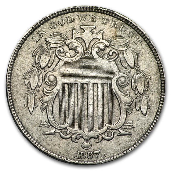 1867 Shield Nickel w/o Rays AU 1867 Shield Nickel w/o Rays AU