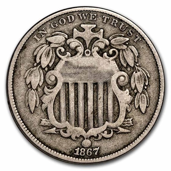 1867 Shield Nickel w/o Rays Fine