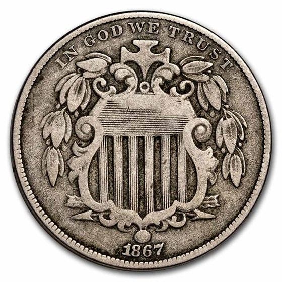 1867 Shield Nickel w/o Rays Fine 1867 Shield Nickel w/o Rays Fine