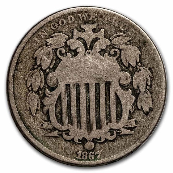 1867 Shield Nickel w/o Rays Good 1867 Shield Nickel w/o Rays Good