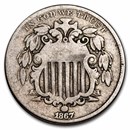 1867 Shield Nickel w/o Rays VG