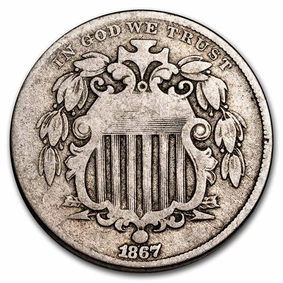 1867 Shield Nickel w/o Rays VG 1867 Shield Nickel w/o Rays VG