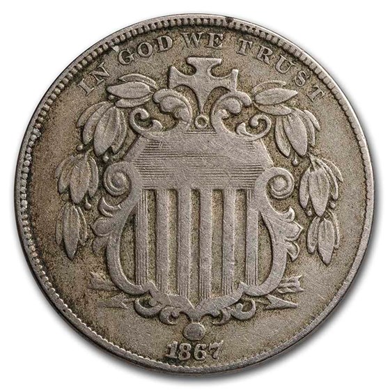 1867 Shield Nickel w/Rays Fine