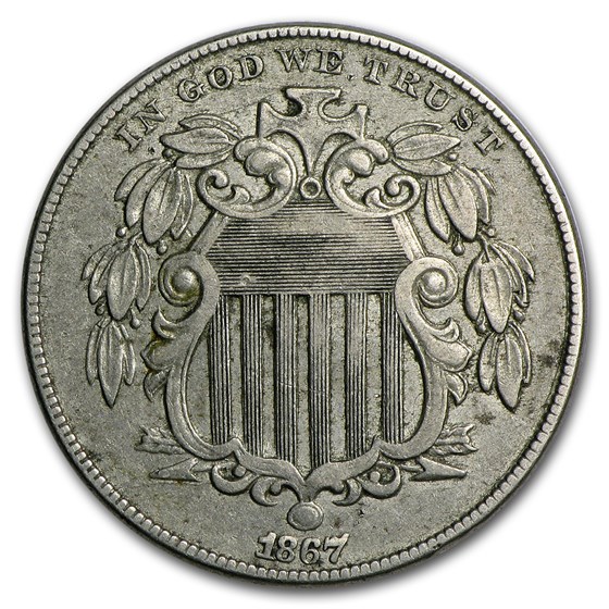 1867 Shield Nickel w/Rays VF