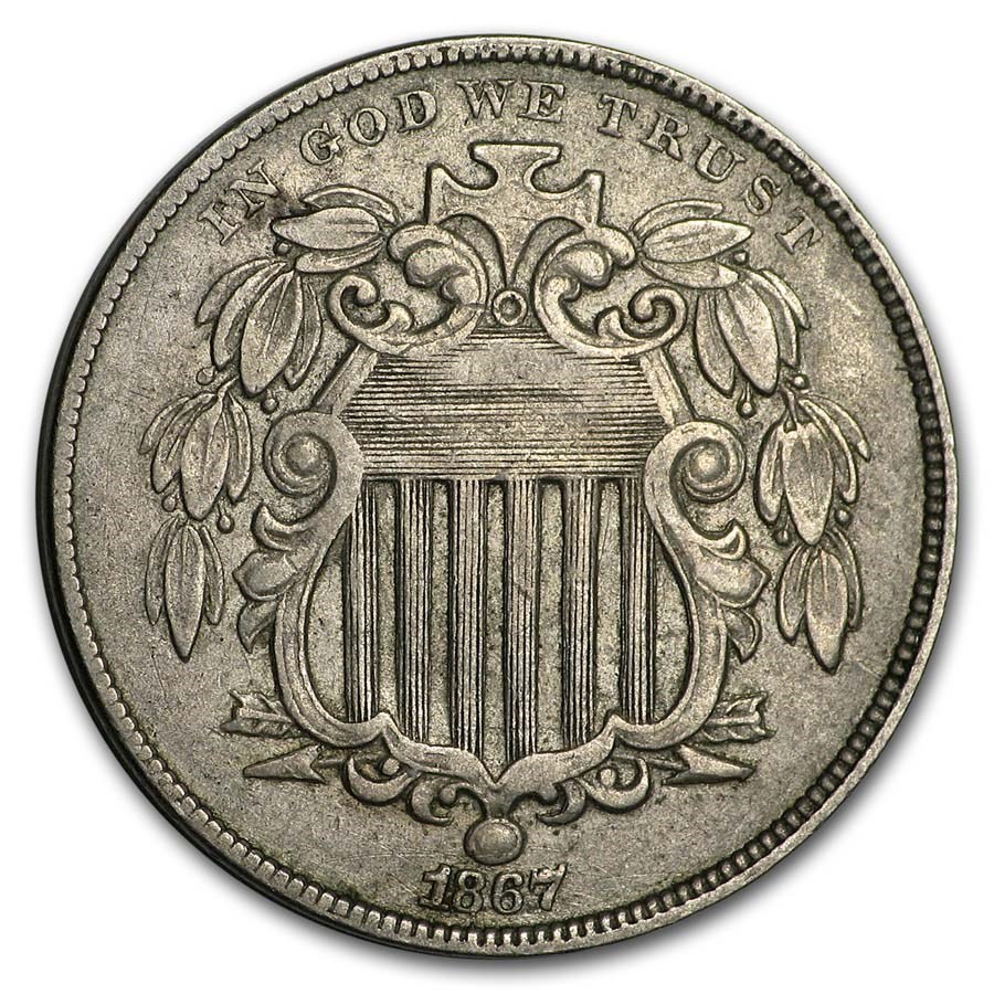 1867 Shield Nickel w/Rays XF