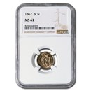 1867 Three Cent Nickel MS-67 NGC