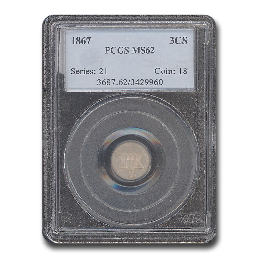 1867 Three Cent Silver MS-62 PCGS