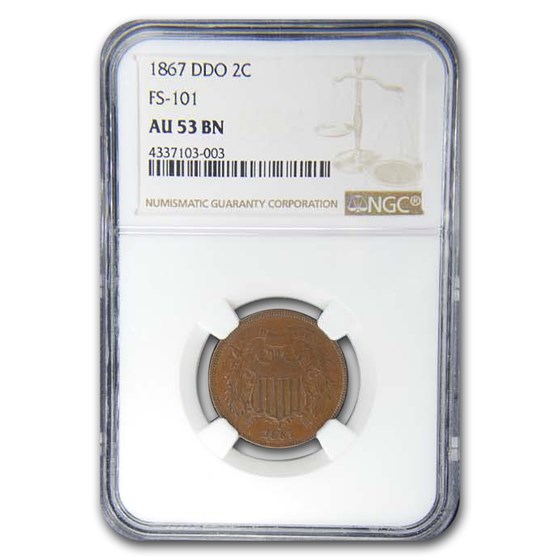 1867 Two Cent Piece AU-53 NGC (Doubled Die) 1867 Two Cent Piece AU-53 NGC (Doubled Die)