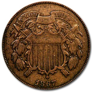 1867 Two Cent Piece Fine