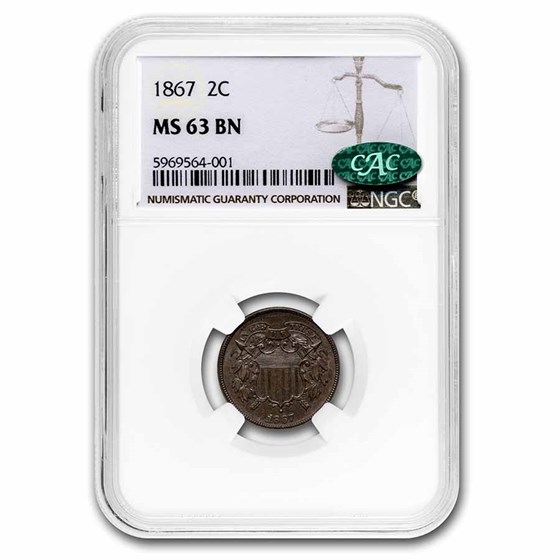 1867 Two Cent Piece MS-63 NGC CAC (Brown) 1867 Two Cent Piece MS-63 NGC CAC (Brown)