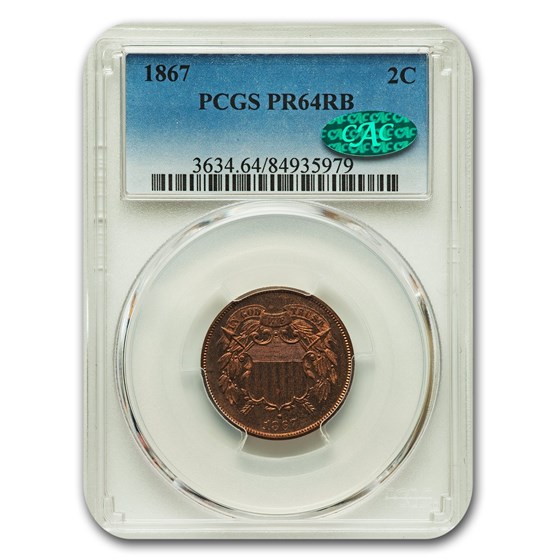 1867 Two Cent Piece PR-64 PCGS CAC (Red/Brown) 1867 Two Cent Piece PR-64 PCGS CAC (Red/Brown)