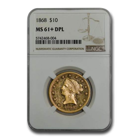 1868 $10 Liberty Gold Eagle MS-61+ NGC (DPL) 1868 $10 Liberty Gold Eagle MS-61+ NGC (DPL)