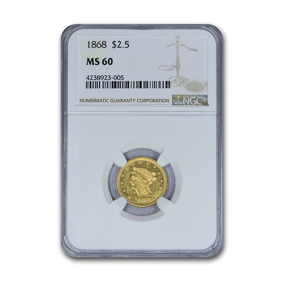 1868 $2.50 Liberty Gold Quarter Eagle MS-60 NGC 1868 $2.50 Liberty Gold Quarter Eagle MS-60 NGC
