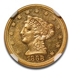 1868 $2.50 Liberty Gold Quarter Eagle MS-61 NGC (PL)