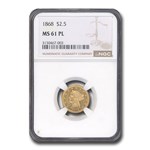 1868 $2.50 Liberty Gold Quarter Eagle MS-61 NGC (PL)