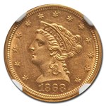1868 $2.50 Liberty Gold Quarter Eagle MS-62 NGC