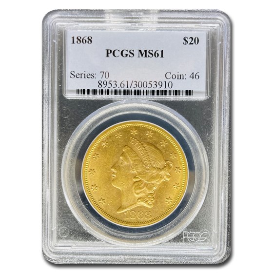1868 $20 Liberty Gold Double Eagle MS-61 PCGS