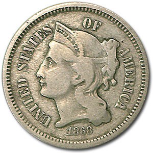 1868 3 Cent Nickel Fine