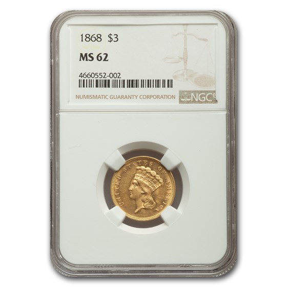 1868 $3 Gold Princess MS-62 NGC 1868 $3 Gold Princess MS-62 NGC