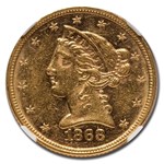 1868 $5 Liberty Gold Half Eagle MS-61 NGC