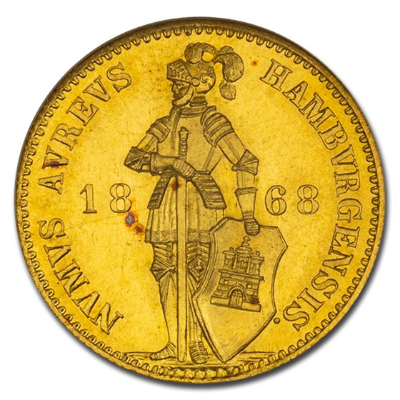 1868-B German States Hamburg AV Ducat MS-67 NGC 1868-B German States Hamburg AV Ducat MS-67 NGC