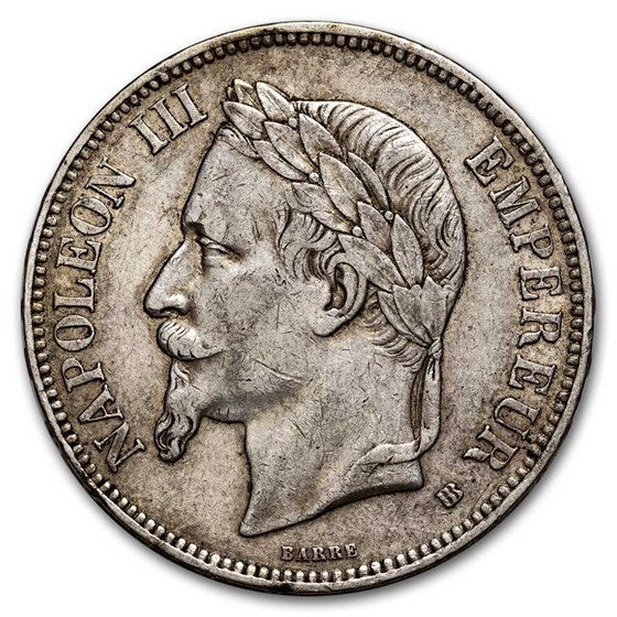 1868-BB Second French Empire Silver 5 Francs Napoleon III XF 1868-BB Second French Empire Silver 5 Francs Napoleon III XF