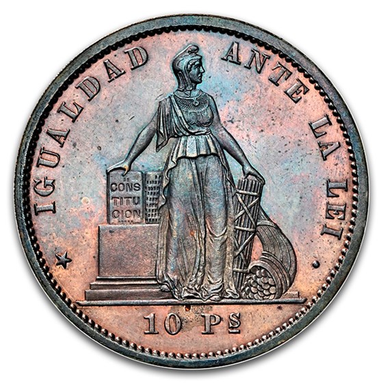 1868 Chile 10 Pesos Pattern PF-63 NGC (Brown)