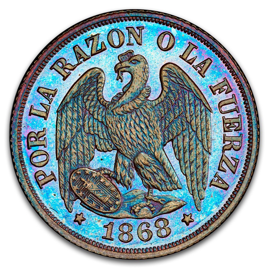 1868 Chile Decimo Pattern MS-66 PCGS (Brown)