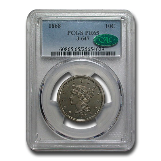 1868 Dime Pattern PR-65 PCGS CAC (J-647) 1868 Dime Pattern PR-65 PCGS CAC (J-647)