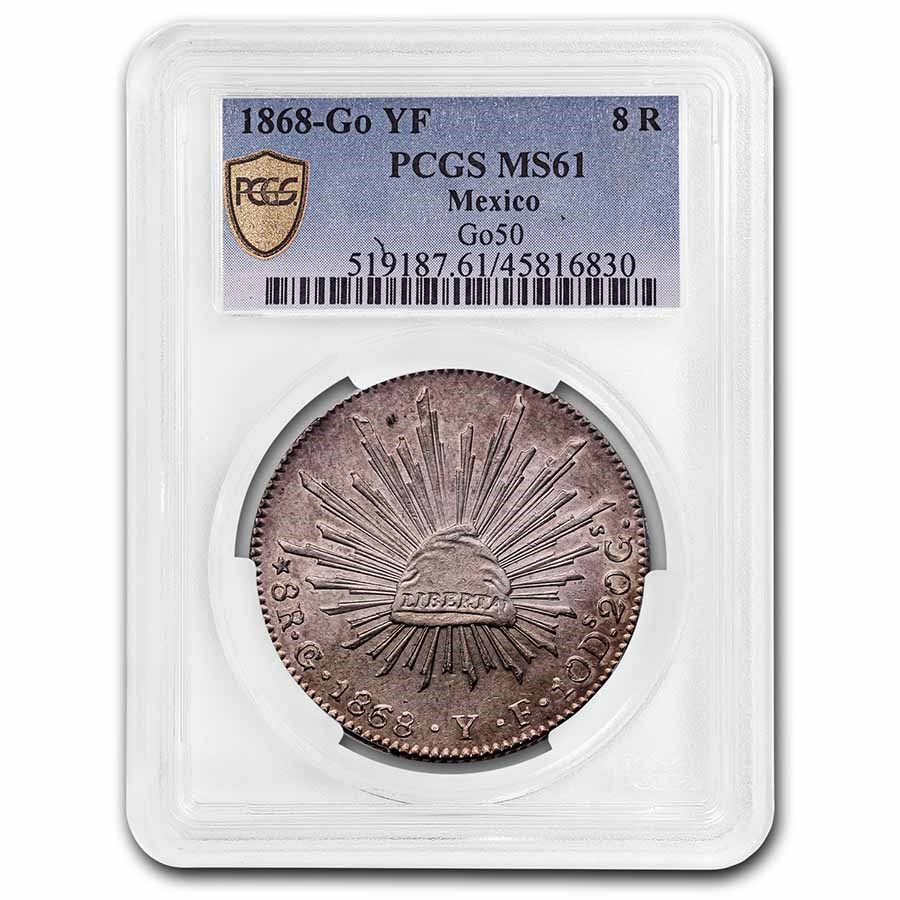 1868-Go YF Mexico Silver 8 Reales MS-61 PCGS