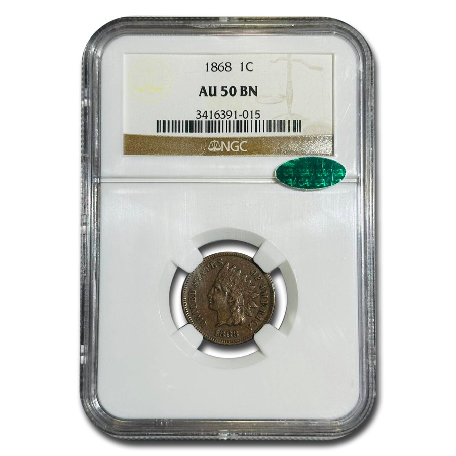 1868 Indian Head Cent AU-50 NGC CAC