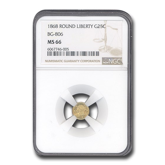 1868 Liberty Round 25 Cent Gold MS-66 NGC (BG-806) 1868 Liberty Round 25 Cent Gold MS-66 NGC (BG-806)