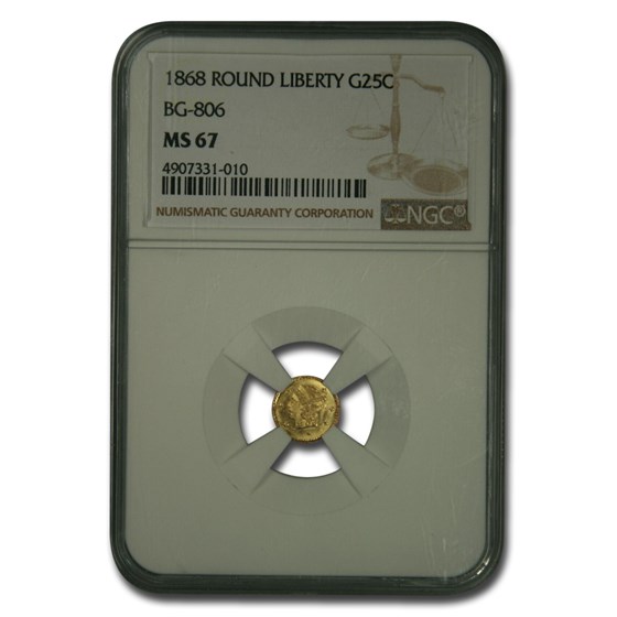 1868 Liberty Round 25 Cent Gold MS-67 NGC (BG-806) 1868 Liberty Round 25 Cent Gold MS-67 NGC (BG-806)