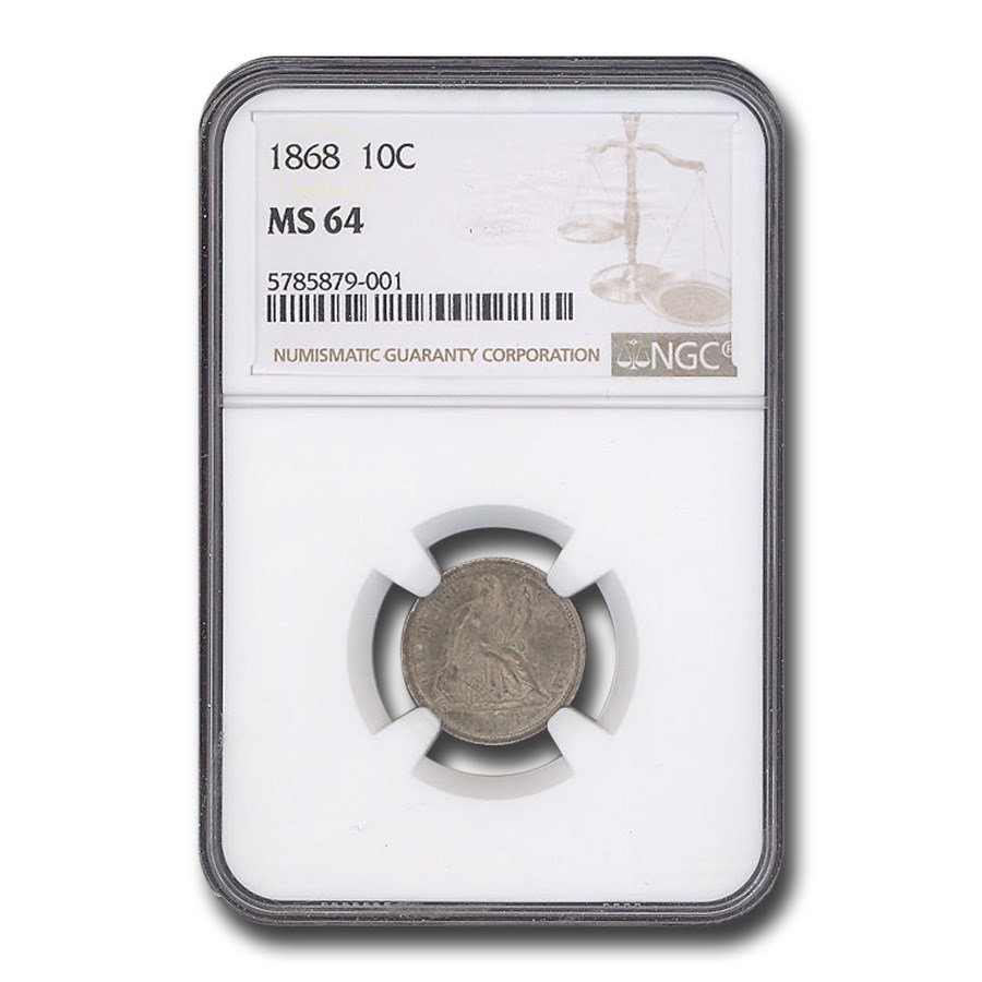 1868 Liberty Seated Dime MS-64 NGC