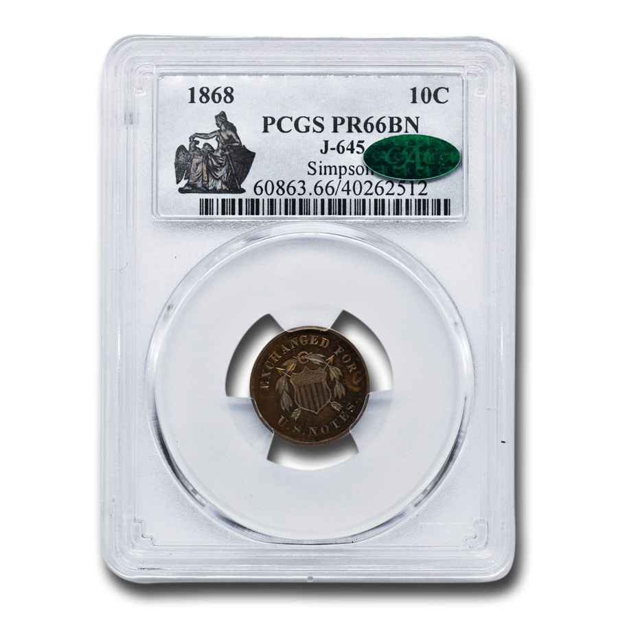 1868 Pattern Dime PR-66 PCGS CAC (Brown, J-645)