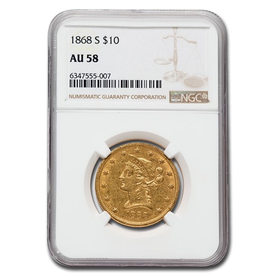 1868-S $10 Liberty Gold Eagle AU-58 NGC 1868-S $10 Liberty Gold Eagle AU-58 NGC
