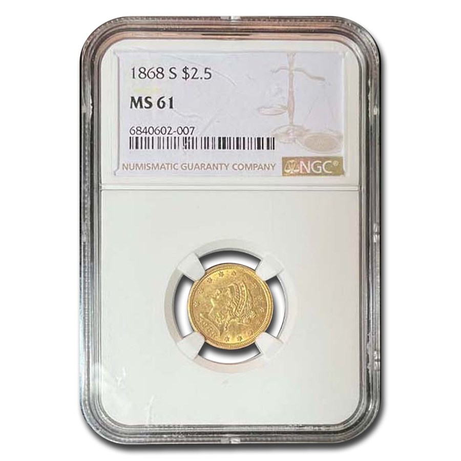 1868-S $2.5 Liberty Quarter Eagle MS-61 NGC