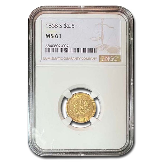 1868-S $2.5 Liberty Quarter Eagle MS-61 NGC 1868-S $2.5 Liberty Quarter Eagle MS-61 NGC