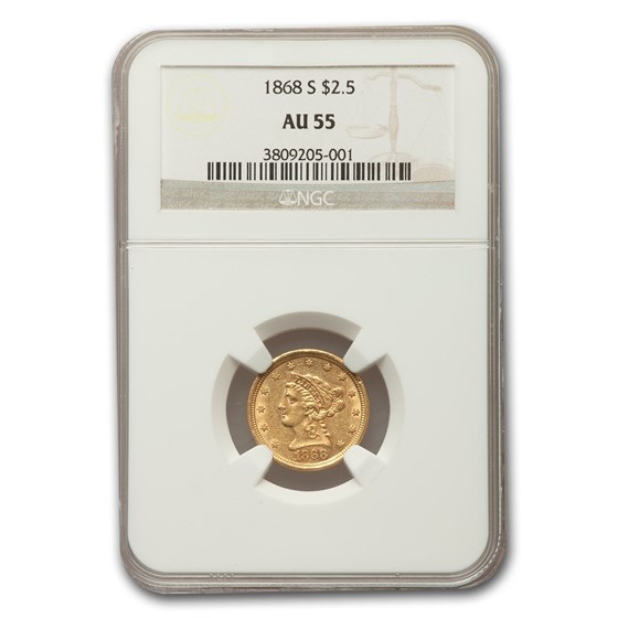 1868-S $2.50 Liberty Gold Quarter Eagle AU-55 NGC 1868-S $2.50 Liberty Gold Quarter Eagle AU-55 NGC