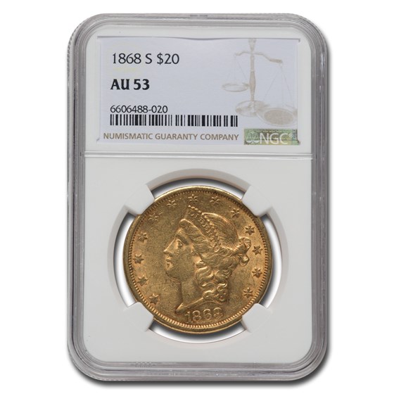 1868-S $20 Liberty Gold Double Eagle AU-53 NGC